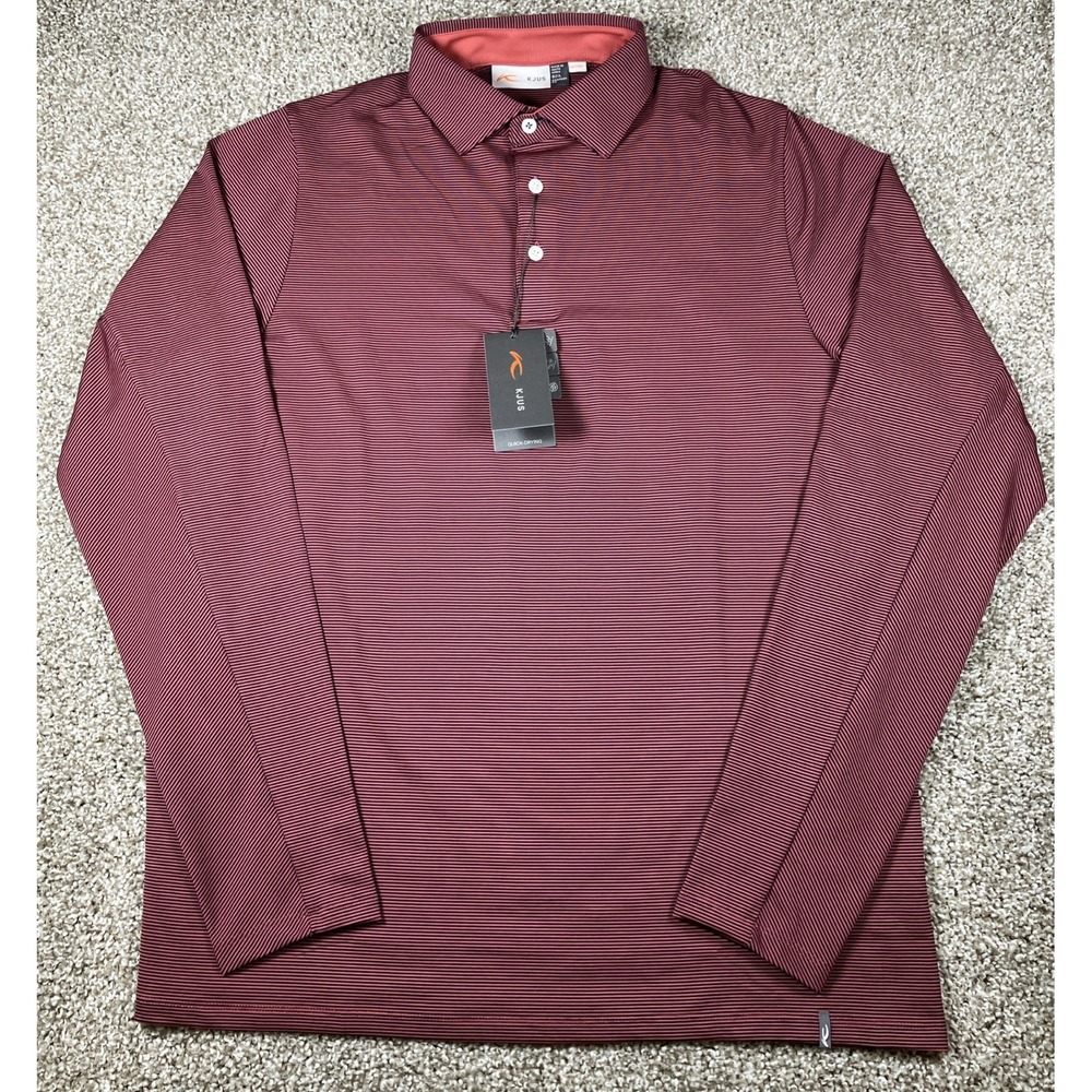 NWT KJUS Soren Striped Polo Shirt Long Sleeve Men's 52 Size Large Red Black NEW